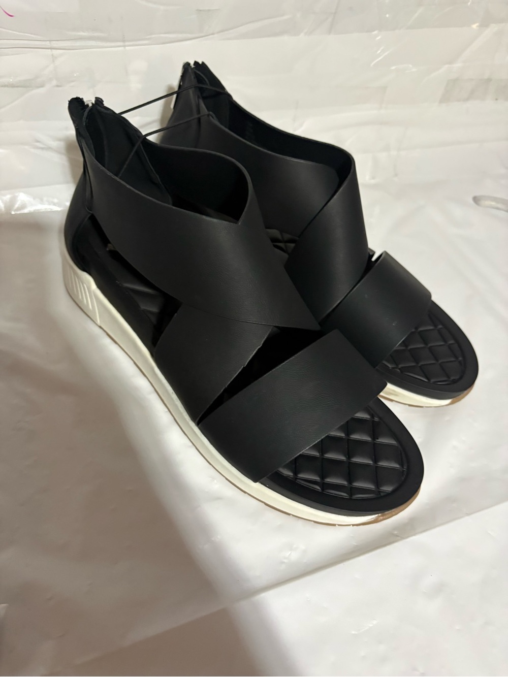 AEROSOLES Black Crisscross Sport Sandals with White Sole